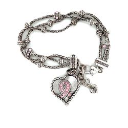 Brighton Silver and Pink Heart Breast Cancer Charm Bracelet