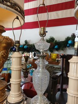 vintage cut crystal glass table lamp