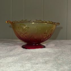 Jeanette Amberina Pressed Red Iris Floral Glass Bowl