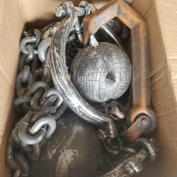 Box of spirit halloween chains balls and hooks in a home depot small box 

This is a box of chains balls and hook mostly from spirit halloween 

