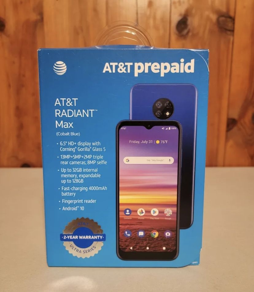 AT&T RADIANT MAX 4G LTE 6.5 Inch, U705AA 2GHz, 32GB, Blue GSM Phone PREPAID