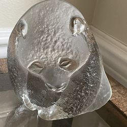 Viking Glass Panda Bear Frosted Glass Paperweight  Sculpture  6” H