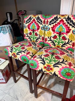 Set of 2 Floral Upholstered Bar Stools