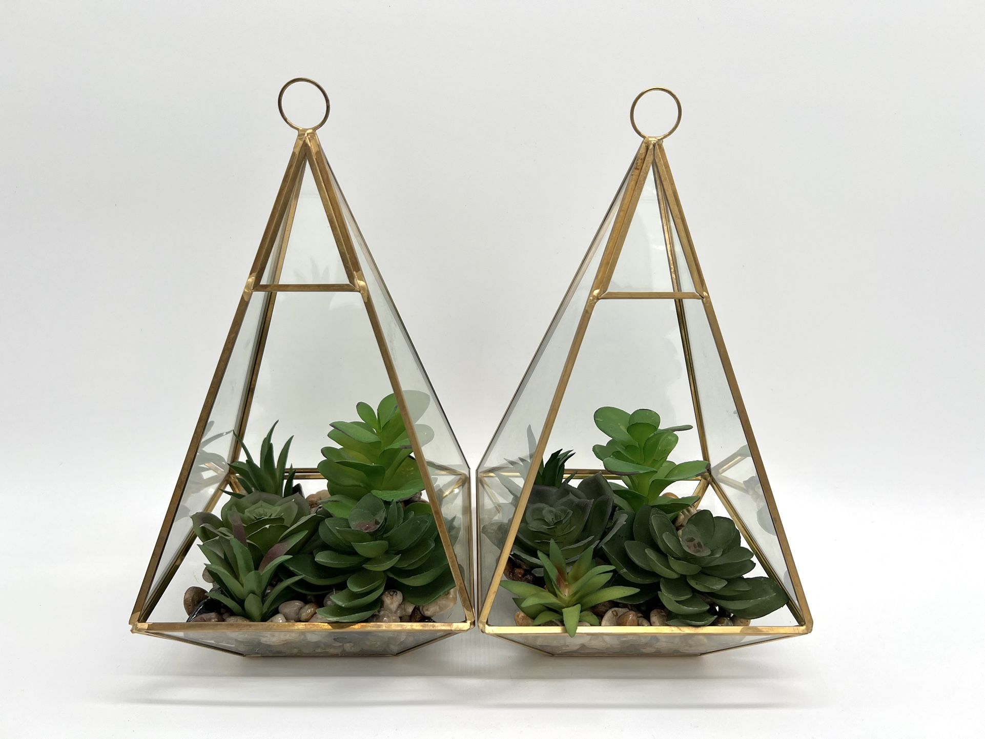 2 Decorative Artificial Succulents in Hanging Glass