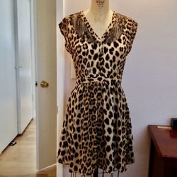 Animal Print Leopard Print Chiffon Dress - Size Small