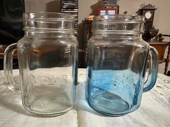 2 Glass Mason Jar Mugs with Handles