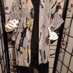 PRE-LOVED LADIES "BODY FABRIC" GREY ABSTRACT ART FABRIC JACKET/ONE SIZE