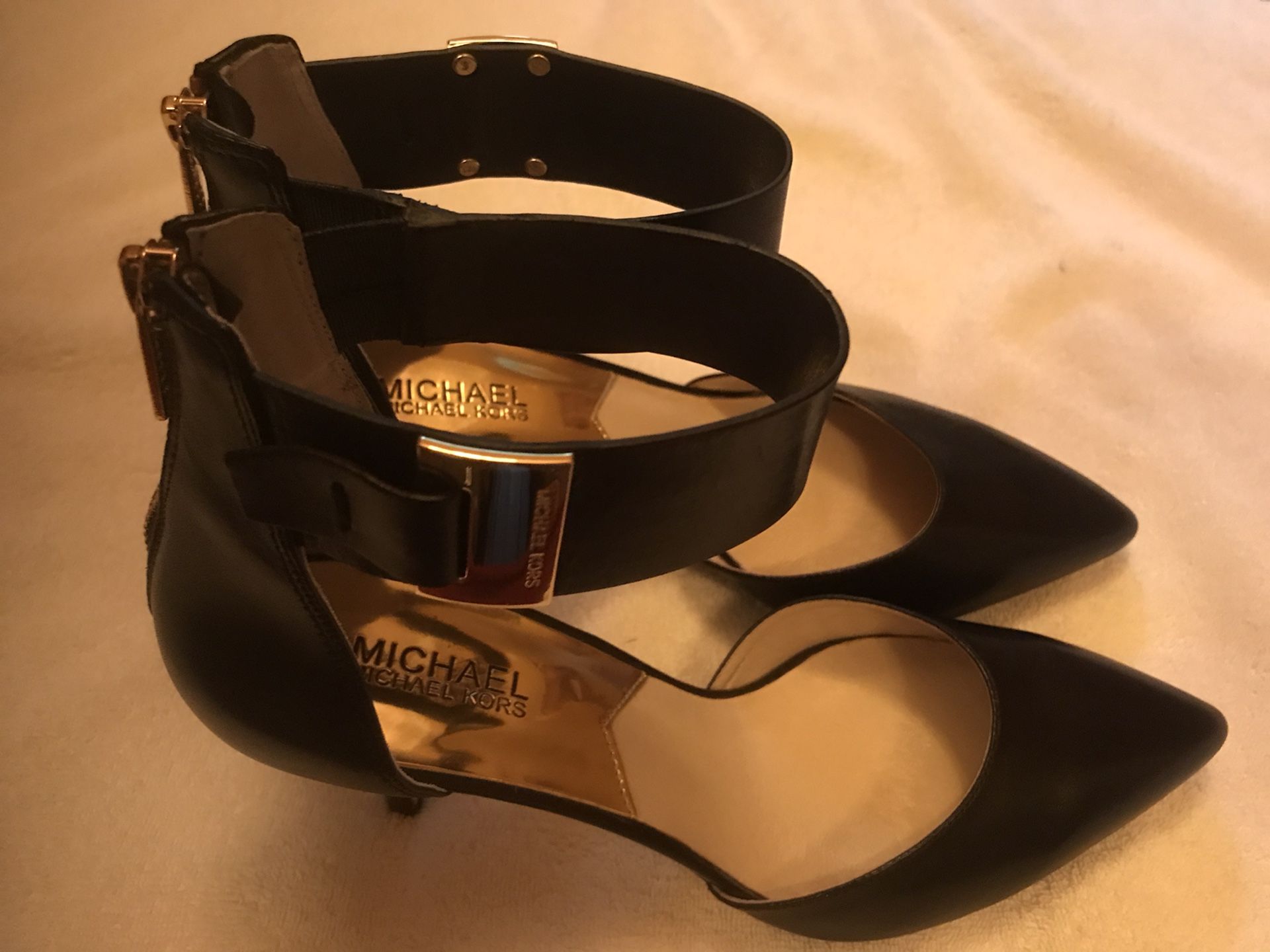 Michael Michael Kors Guiliana Mid Ankle Strap Women Black Heels