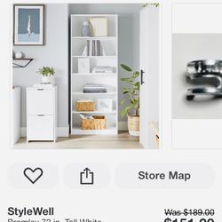 StyleWell Bromley 72 in. Tall White Engineered Wood 6-Shelf Bookcase, Standard Book Shelf with 4-Adjustable Storage Shelves