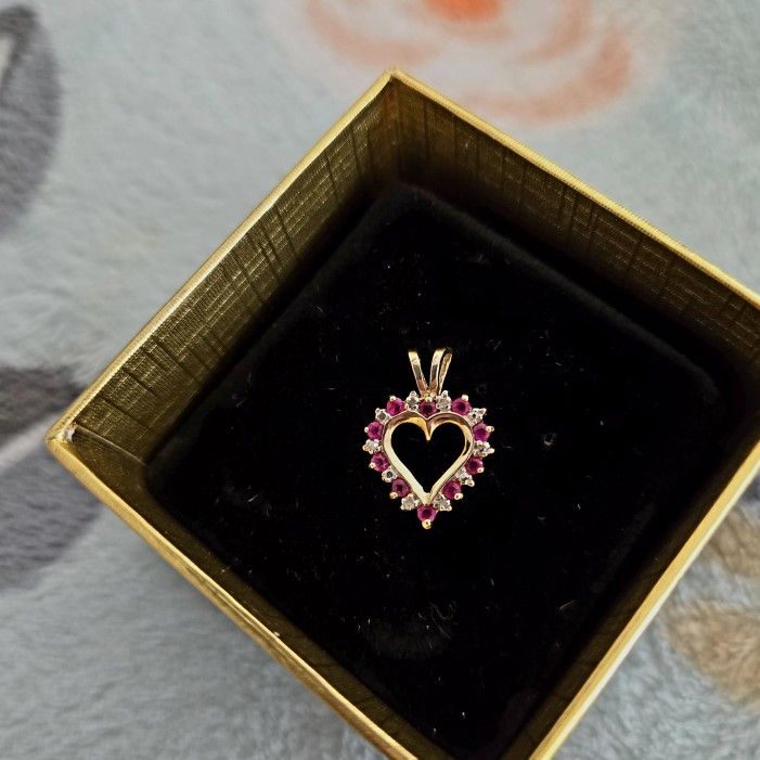 10k Ruby And Diamond Heart Pendant No Chain