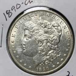1890-CC MORGAN SILVER DOLLAR, AU DETAILS