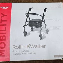 Equate Rolling Walker for Seniors, Rollator with Seat and Wheels, Black, 350 lb Capacity