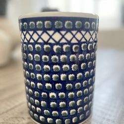 Boleslawiec Polish Art Pottery Utensil Holder – Green Polka Dot Pattern