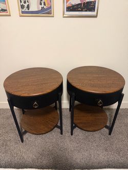 Pair of Mid-Century Modern Nightstands – Solid Wood & Black Finish