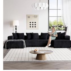 131" Modular Sectional Couch, Luxury Black Sectional Couches for Living Room, Comfy Corduroy Couch Sofa with Chaise Lounge, Free Combination Sleeper S