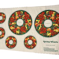 Springs Mills Cut & Sew Holiday Wreath Fabric Panel 466 poinsettia Fruit Vintage