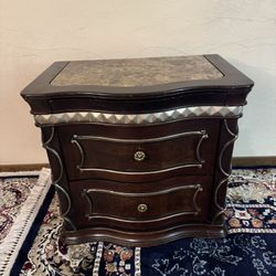 Wooden Nightstand with Marble Top