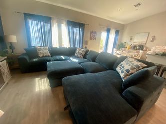 Beautiful fabric navy blue sectional 124”
