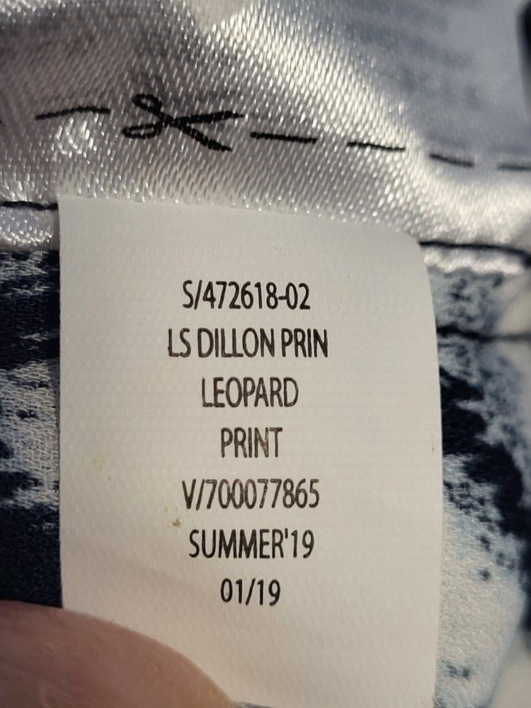 Banana Republic Dillon Leopard Print Women's Size XL NavyBlue Button Down Shirt  Top.