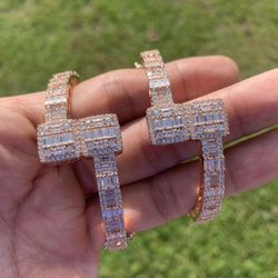 14k Rose Gold Plated Women’s Men’s Baguette Iced Tennis Link Bracelet Bangle Prong Bracelet 5mm