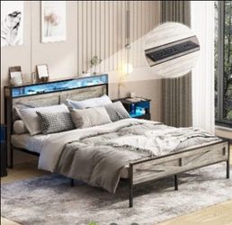Full Bedframe w/ LED lights & charging station