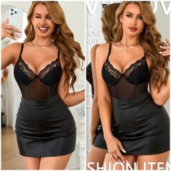 Women's Sheer Mesh Bodysuit with Lace Trim