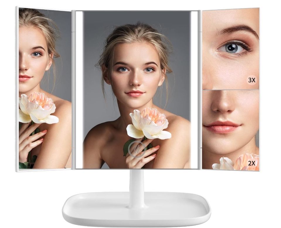 New 3 Color Makeup Mirror Vanity Mirror with Lights 1X 2X 3X Magnification