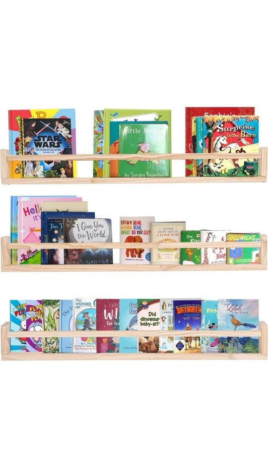 36" Natural Wood Nursery Shelves Floating, Set of 3. Missing hardware