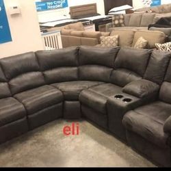 Brown-Beige Faux Leather Sectional,Seccional,Couch/Delivery Available,  Financing Options 