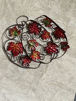 Hanging Metal Pumkin with Leaves
