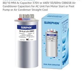 80/10 Mfd Ac Capacitor 370V or 440V 50/60Hz CBB65B Air Conditioner Capacitors for AC Unit Fan Motor Start or Pool Pump or Air Condenser Straight Cool