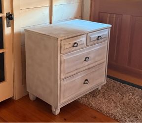 Nightstand or small dresser. 30.5 wide, 18 deep, 30 tall.
