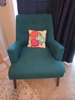 Teal Tufted Accent Chair with Wood Legs