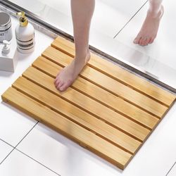 Domax Wood Bamboo Shower Mat- NonSlip IN/OUTDOOR (31.3 x 18.1 x 1.5 in) Natural Color