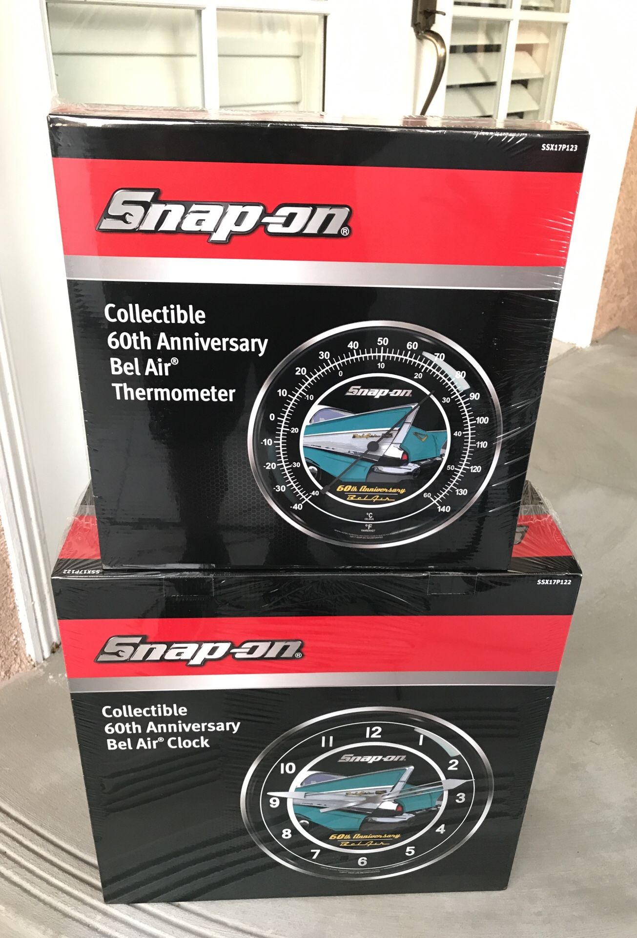 Snap-on 60th anniversary Bel Air clock amd thermometer collectible