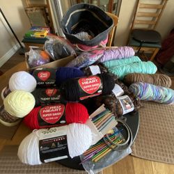 Very Large, Complete Yarn Bundle With Lots Of Various Sized Crochet Hooks 