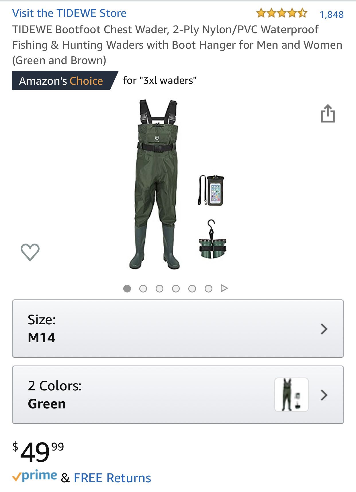 Large Chest Waders for fishing, hunting, boat, water sports