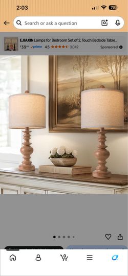 Rustic Bedside Lamps Set of 2- Vintage Resin Table Lamps for Nightstands with Linen Shades, Farmhouse Lamps for Living Room, Bedroom, and Hallway (Lig