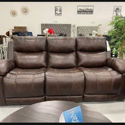 Real Leather Chocolate Brown Power Reclining Sofa With Adjustable Headrest 🟤 Brand New 💥 Special Discount 👍👍👍 In Stock ✅