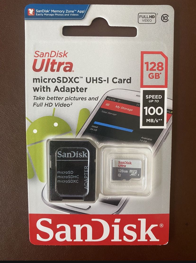 SanDisk 128 Gig Micro SD Card & Adapter New! 128 GB