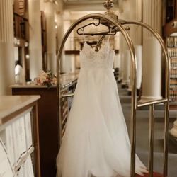 White Tulle Embroidered Sleeveless Gown