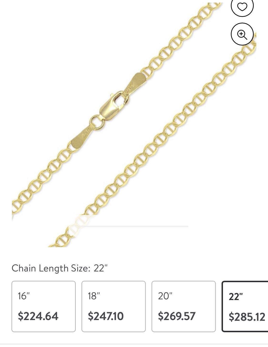 Mariner Anchor Chain Necklace 14 Kt Gold 22inch