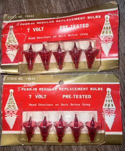 Vintage Christmas Replacement Push In Tulip Light Bulbs Red 7 Volt Lot of 2