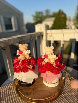 Artisanal Soy Wax Flower Arrangement with Heart Bear | Gift for Mom