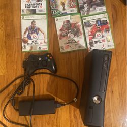 XBOX 360, 2 controllers, & 6 vintage Games