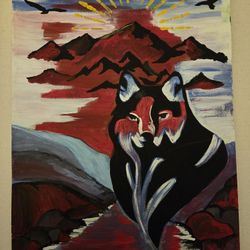 Wolf Painting On Paper Acrylic 11x15 