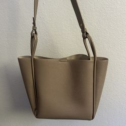 Taupe Pebbled Bucket Bag
