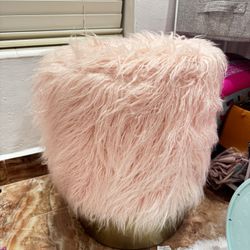 Furry Pink And Gold Stool 