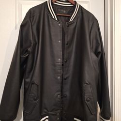 Women's Varsity Faux Leather Jacket with Pockets