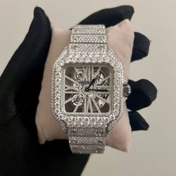 VVS Moissanite Watch Cartier Santos Skeleton